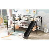 Simplie Fun Twin Size L-Shaped Bunk Bed With Slide And Ladder