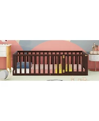 Simplie Fun Twin Size Wood Floor Bed Frame With Fence And Door, Walnut