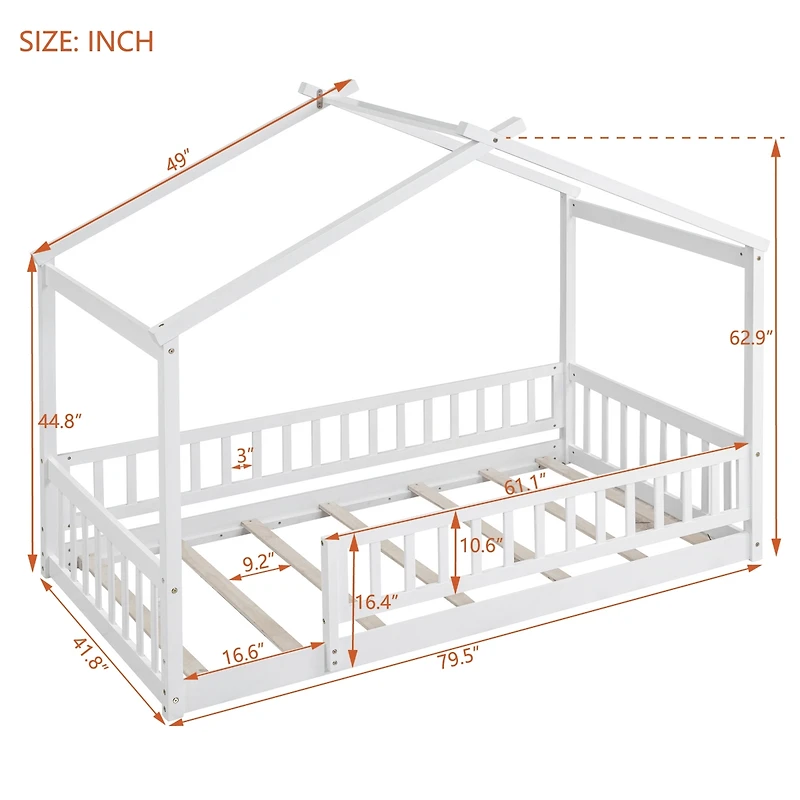 Streamdale Walnut Fence Bed House Frame for Kids and Teens