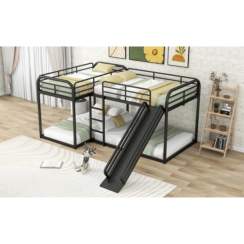 Streamdale Full And Twin Size L-Shaped Bunk Bed With Slide And Short Ladder