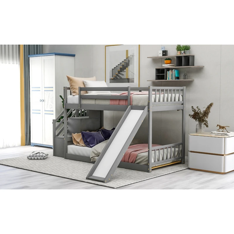 Streamdale Twin Over Bunk Bed With Convertible Slide And Stairway