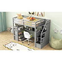 Streamdale Loft Bed with Desk, Drawers, Shelves & Staircase