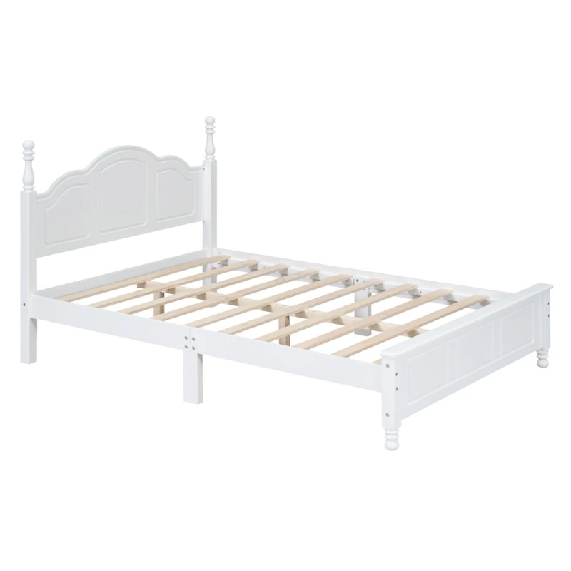 Streamdale White Retro Platform Bed with Wood Slats