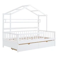 Streamdale Kids' White Wooden House Bed with Drawers and Shelf