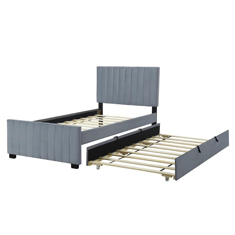 Streamdale Twin Velvet Upholstered Platform Bed With Trundle, Pink