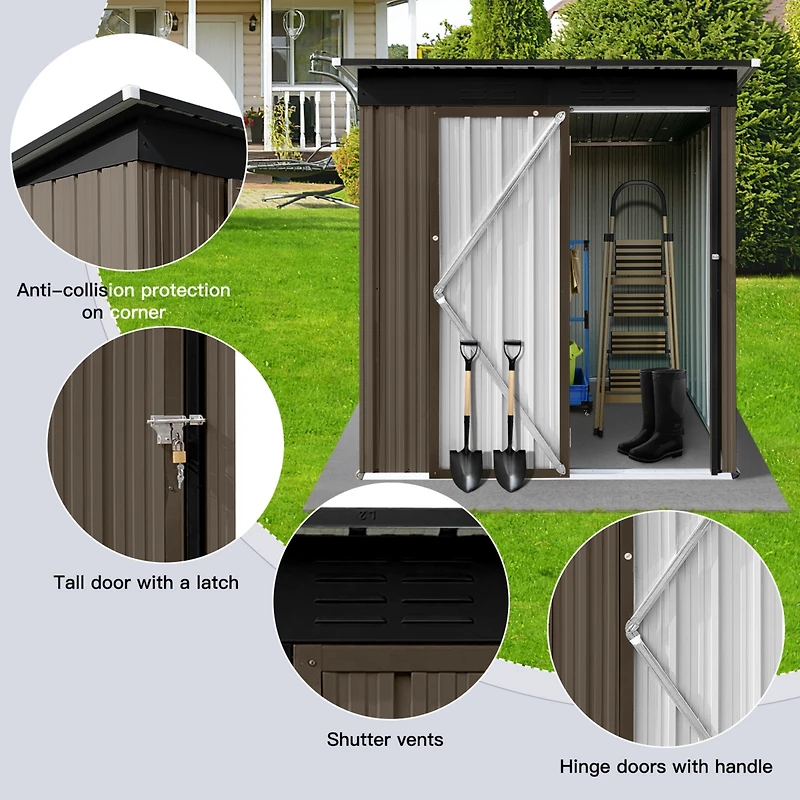 Streamdale Metal Garden Sheds 5FT 4FT Outdoor Storage Sheds Brown + Black