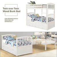 Simplie Fun Twin Bunk Bed With Ladder, Safety Rail, Twin Trundle Bed With 3 Drawers For Teens Bedroom