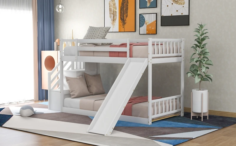 Streamdale Twin Over Bunk Bed With Convertible Slide And Stairway