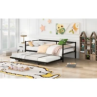 Streamdale Twin Metal Daybed With Adjustable Trundle, Pop Up Silver