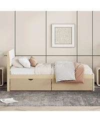 Simplie Fun Modern Twin Bed Frame with High Gloss White and Oak Finish