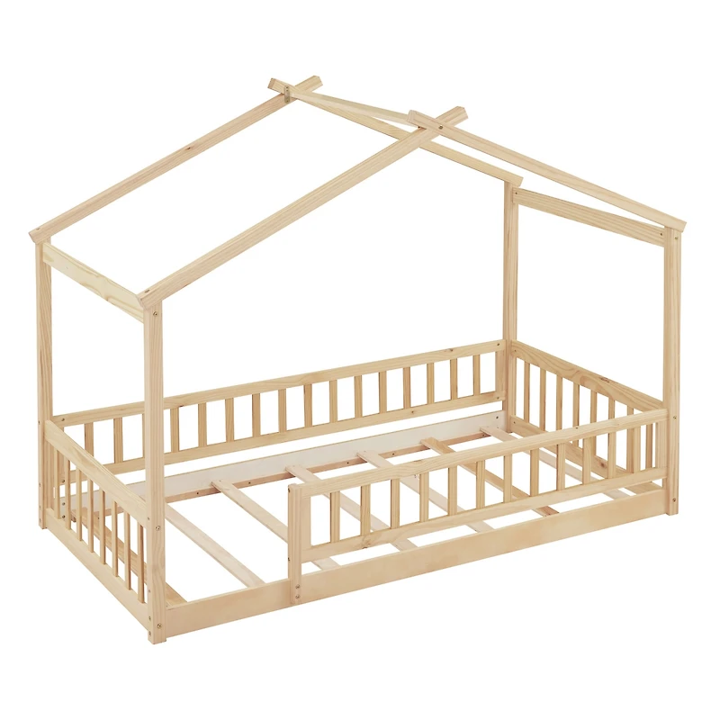 Streamdale Walnut Fence Bed House Frame for Kids and Teens