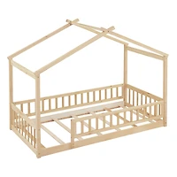Streamdale Walnut Fence Bed House Frame for Kids and Teens