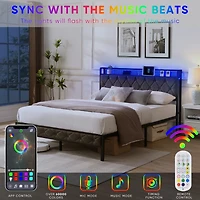 Storage Headboard Bed Frame with Led Lights