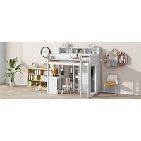 Streamdale Wood Twin Loft Bed With Multiple Storage Shelves And Wardrobe