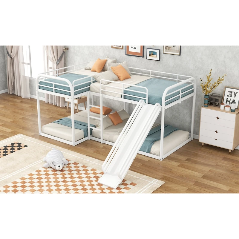 Streamdale Full And Twin L-Shaped Bunk Bed With Slide Short Ladder