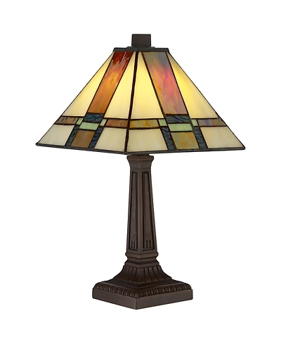 Robert Louis Tiffany Mission Accent Table Lamp 14 1/4" High Led Art Deco Stained Glass Shade for Bedroom Bedside Nightstand Office