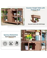 Large Outdoor Wooden Potting Bench Table with Storage Options