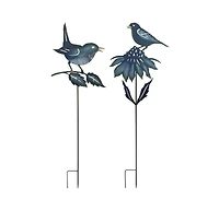 Slickblue Iron Metal Cut Out Bird And Flower Garden Stake (Set of 2)