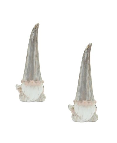 Slickblue Modern Terra Cotta Gnome Figurine With Marble Finish - 14.5 Inches (Set of 2)