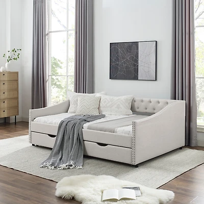 Streamdale Upholstered Daybed with Drawers, Button Back & Copper Nail Arms