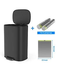 Streamdale Furniture 13 Gallon Stainless Steel Trash Can with Foot Pedal Operated Soft Close - Black