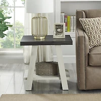 Streamdale Two-Tone Wood Shelf End Table in Weathered Charcoal and Beige