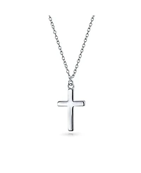 Bling Jewelry Delicate Small Latin Cross Pendant Necklace Flat Rose Gold Plated Sterling Silver 16 In Chain .40 Inch