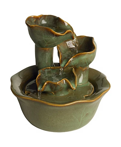 Organic Water Lily 8" High Small Zen Modern Indoor Outdoor Decor Ceramic Tabletop Fountain Tiered Waterfall Cascading Water Feature for Outside G