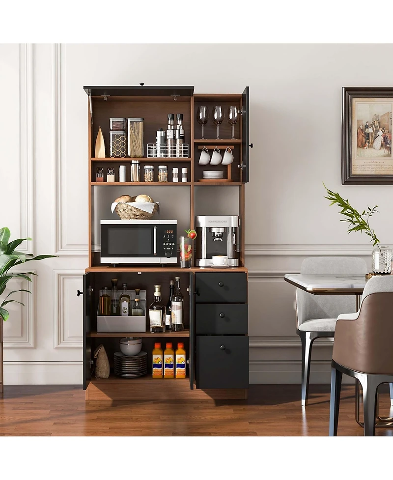 71" Tall Kitchen Pantry Buffet Hutch Freestanding Storage Cabinet 4 Doors