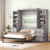 Streamdale Full Size Murphy Bed With Storage Shelves And Drawers