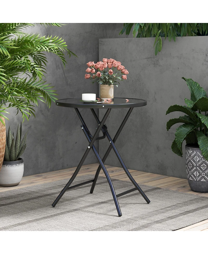 Round Bistro Table with Tempered Glass Top for Patio, Balcony, or Dining Area