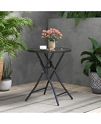 Round Bistro Table with Tempered Glass Top for Patio, Balcony, or Dining Area