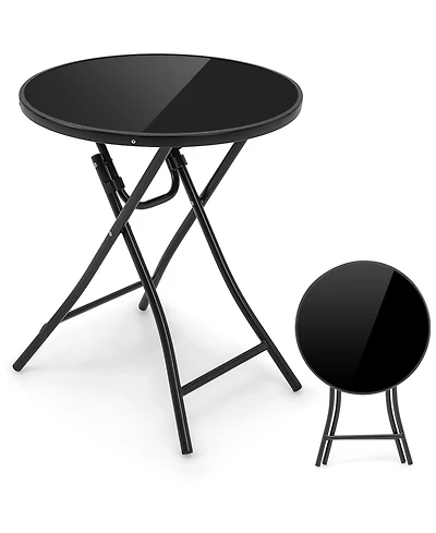 Round Bistro Table with Tempered Glass Top for Patio, Balcony, or Dining Area