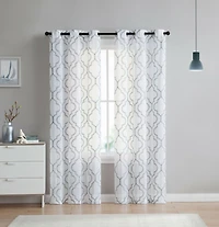 Kate Aurora 2 Piece Charlotte Clover Trellis Grommet Top Sheer Voile Window Curtain Panels