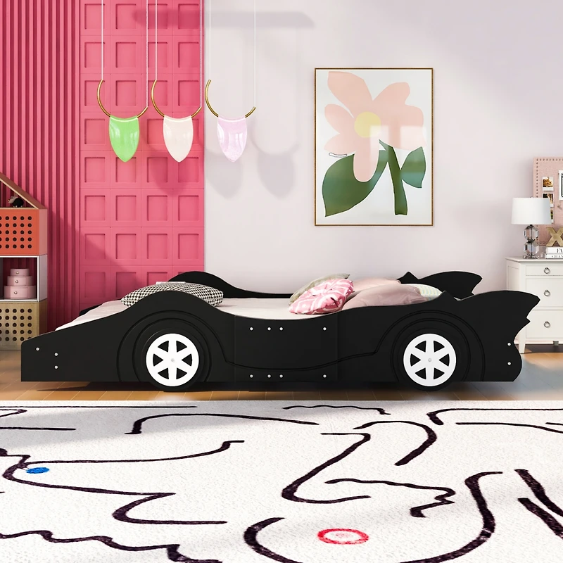 Streamdale Full Race Car-Shaped Platform Bed With Wheels