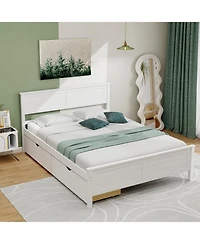 Full Bed Frame with Storage Drawers and Solid Wood Headboard