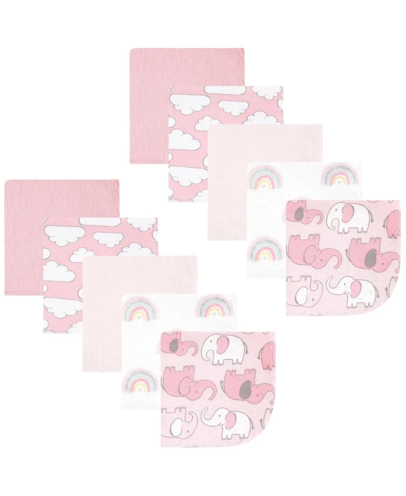 Hudson Baby Girls 10Pk Flannel Washcloths (Cotton Poly