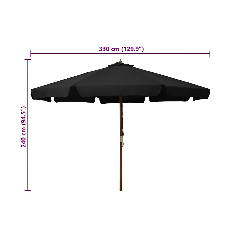 Garden Parasol with Wooden Pole 129.9" Black