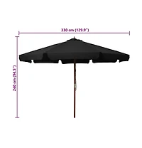 Garden Parasol with Wooden Pole 129.9" Black