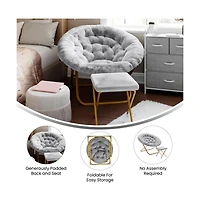 Emma+Oliver Ersa Oversize Folding Saucer Moon Chair And Ottoman For Dorm Bedroom With Steel Frames