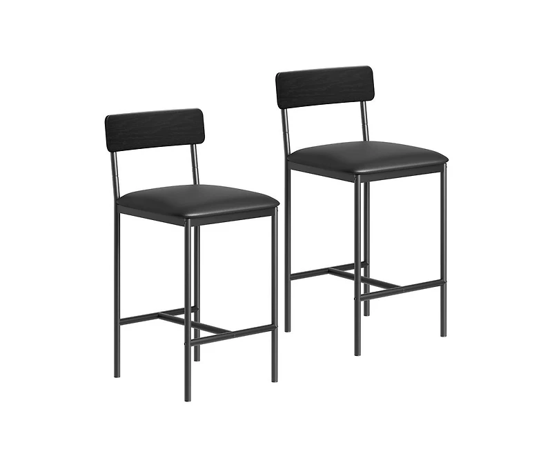 Bar Stools Set of 2, Barstool Set of 2, 25.5 Inches Upholstered Bar Chairs for 2, Counter Height Bar Stools Set for Island, Counter Bar, Retro Black