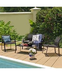 Gymax 4PCS Patio Conversation Futniture Set w/ Fabric and Anti-Rust Steel Frame Grey