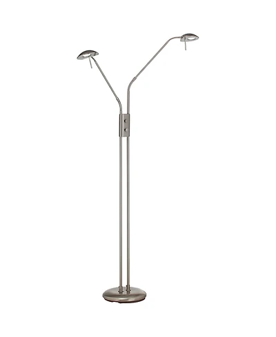 360 Lighting Casper Traditional Pharmacy Floor Lamp 63" Tall Brushed Nickel 2-Light Led Adjustable Arm Swivel Head for Living Room Bedroom