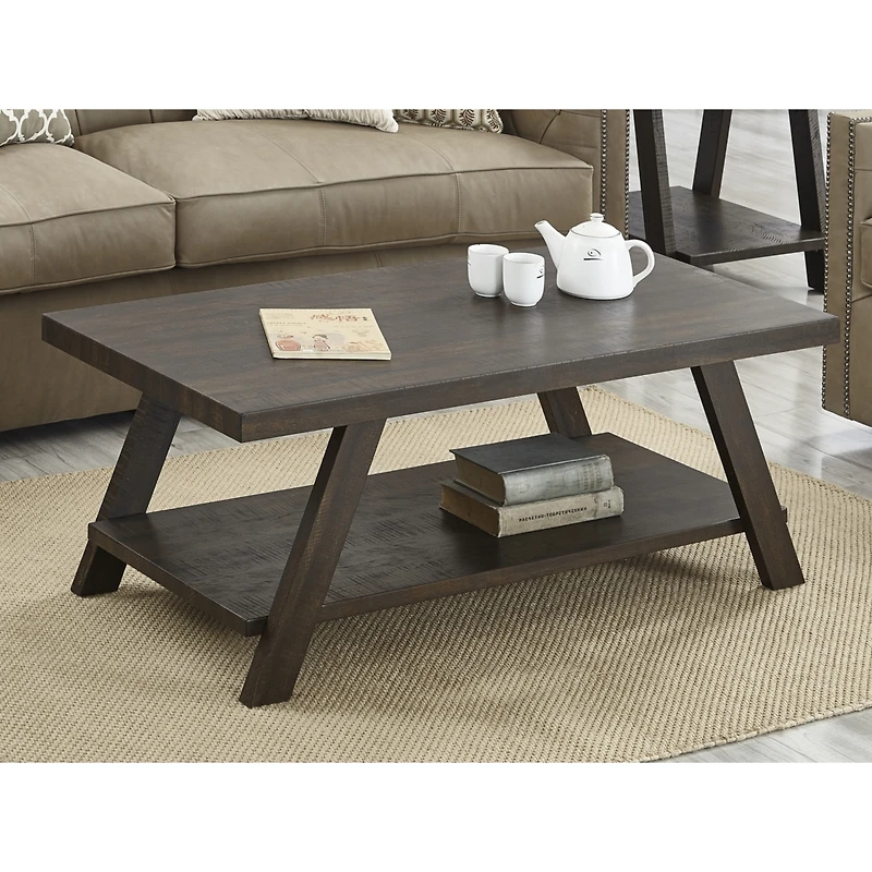 Streamdale Furniture Wood Shelf Coffee Table in Weathered Espresso