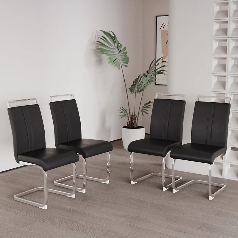 Modern Leather Upholstered Dining Chairs with Metal Legs (Set of 4)