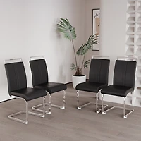 Modern Leather Upholstered Dining Chairs with Metal Legs (Set of 4)