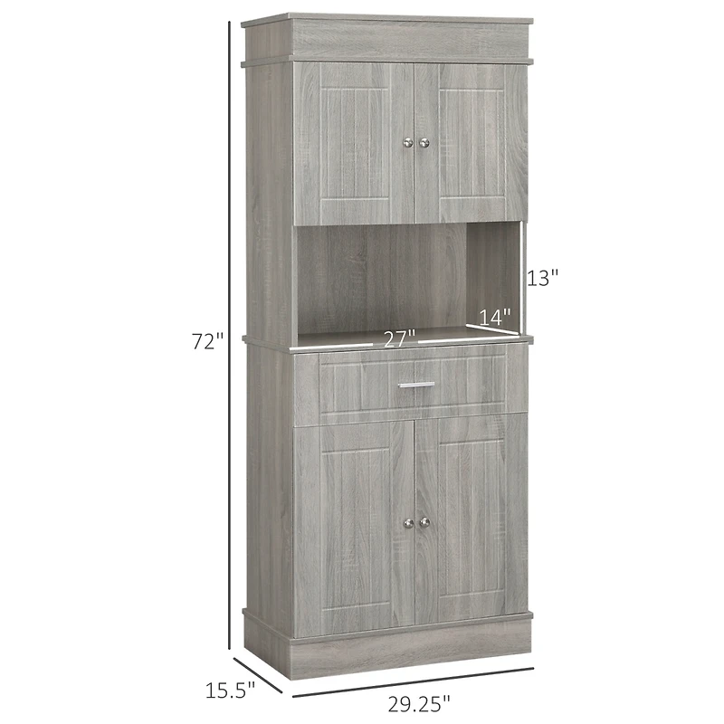 Homcom 72" Modern Kitchen Buffet Pantry Hutch w/ Drawer & Adjustable Shelves, Grey