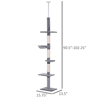 PawHut 8.5' Adjustable Floor-To-Ceiling Cat Tree w/ 5 Carpet Platforms,