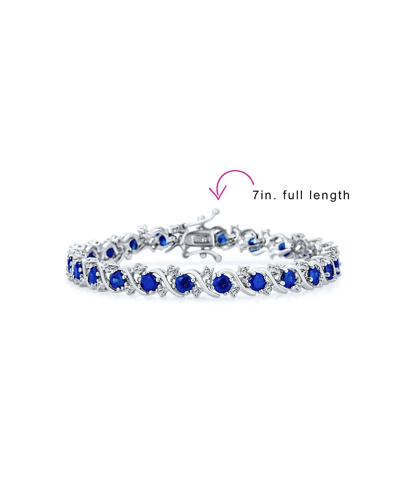 Bling Jewelry Fancy Prong Set Solitaire Cz Wave Tennis Bracelet Silver Plated 7 Inch