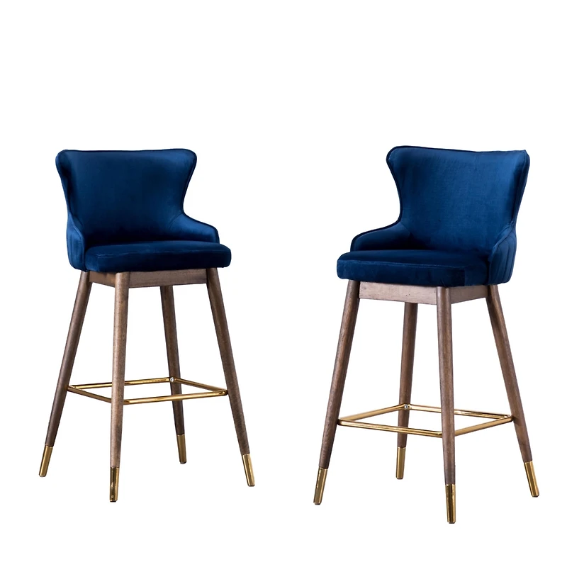 Simplie Fun Fabric Upholstered Wingback Bar Stools, Set of 2, Blue